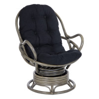 OSP Home Furnishings TAH320-BK Tahiti Rattan Swivel Rocker Chair in Black Fabric with Grey Frame